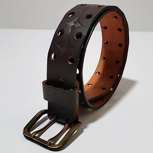 Vintage Chambers Belt Genuine Leather Black Double Prong Embossed Geometric 26